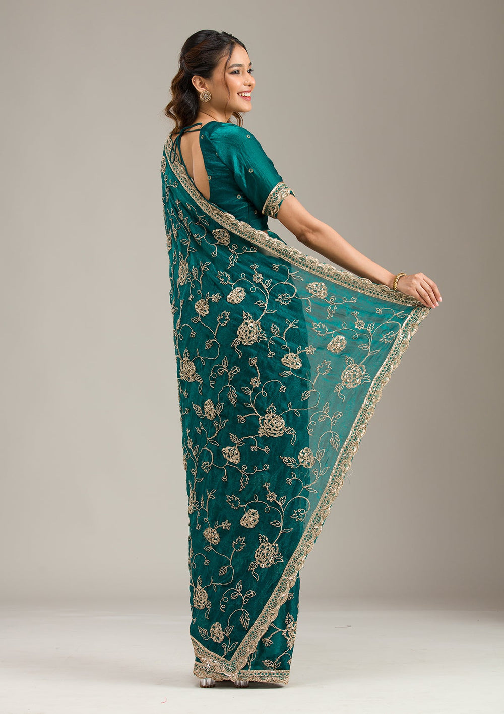 Cream Threadwork Dola Silk Unstitched Salwar Suit-koskii