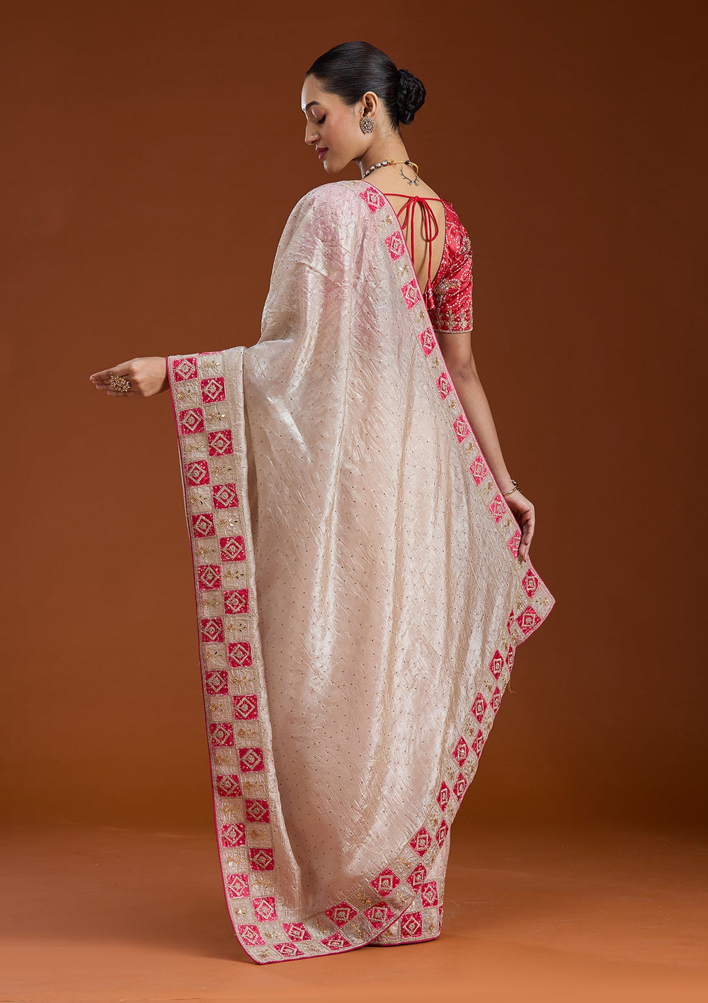 Beige Gotapatti Tissue Saree-Koskii