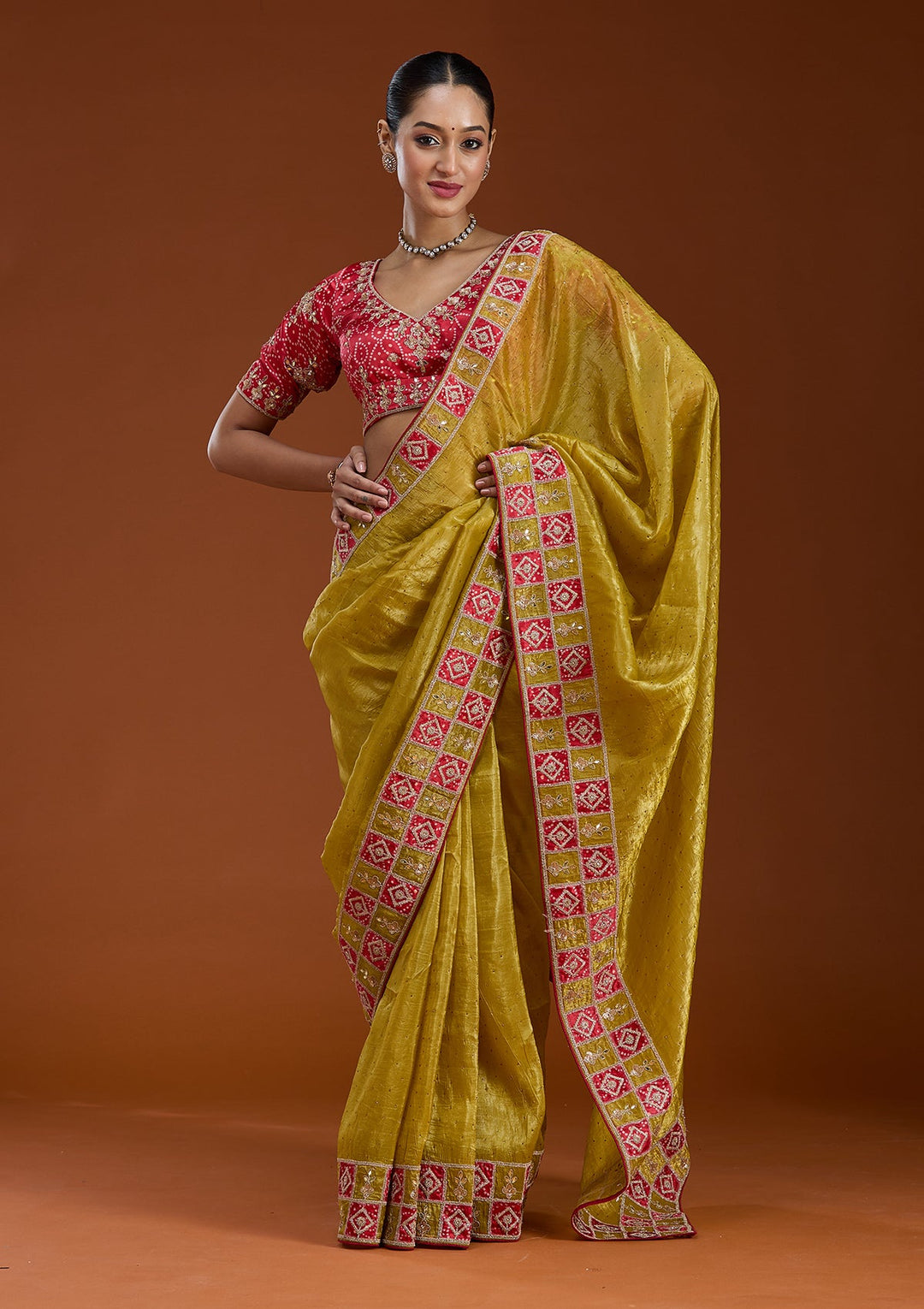 Lemon Yellow Gotapatti Tissue Saree-Koskii