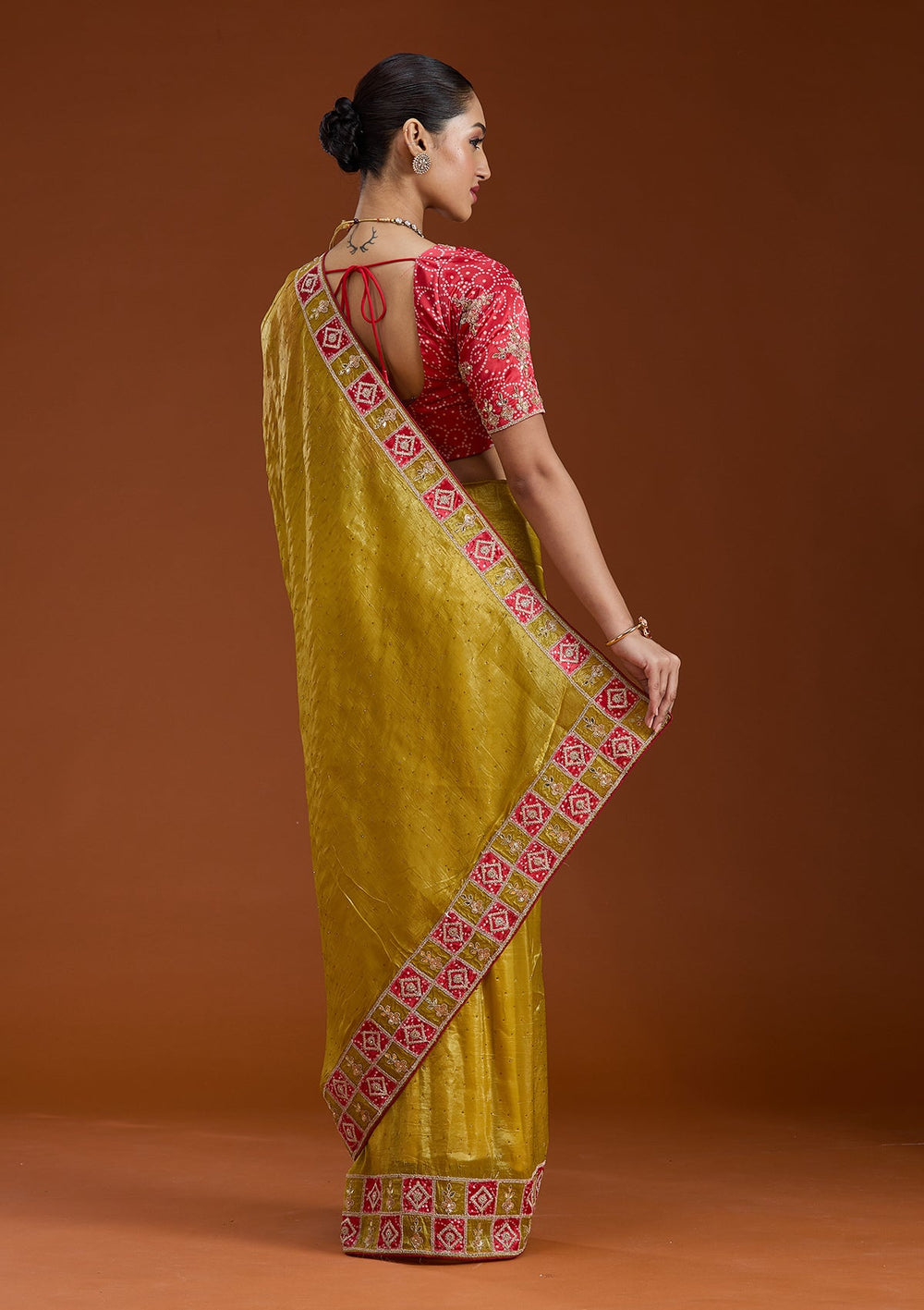 Lemon Yellow Gotapatti Tissue Saree-Koskii