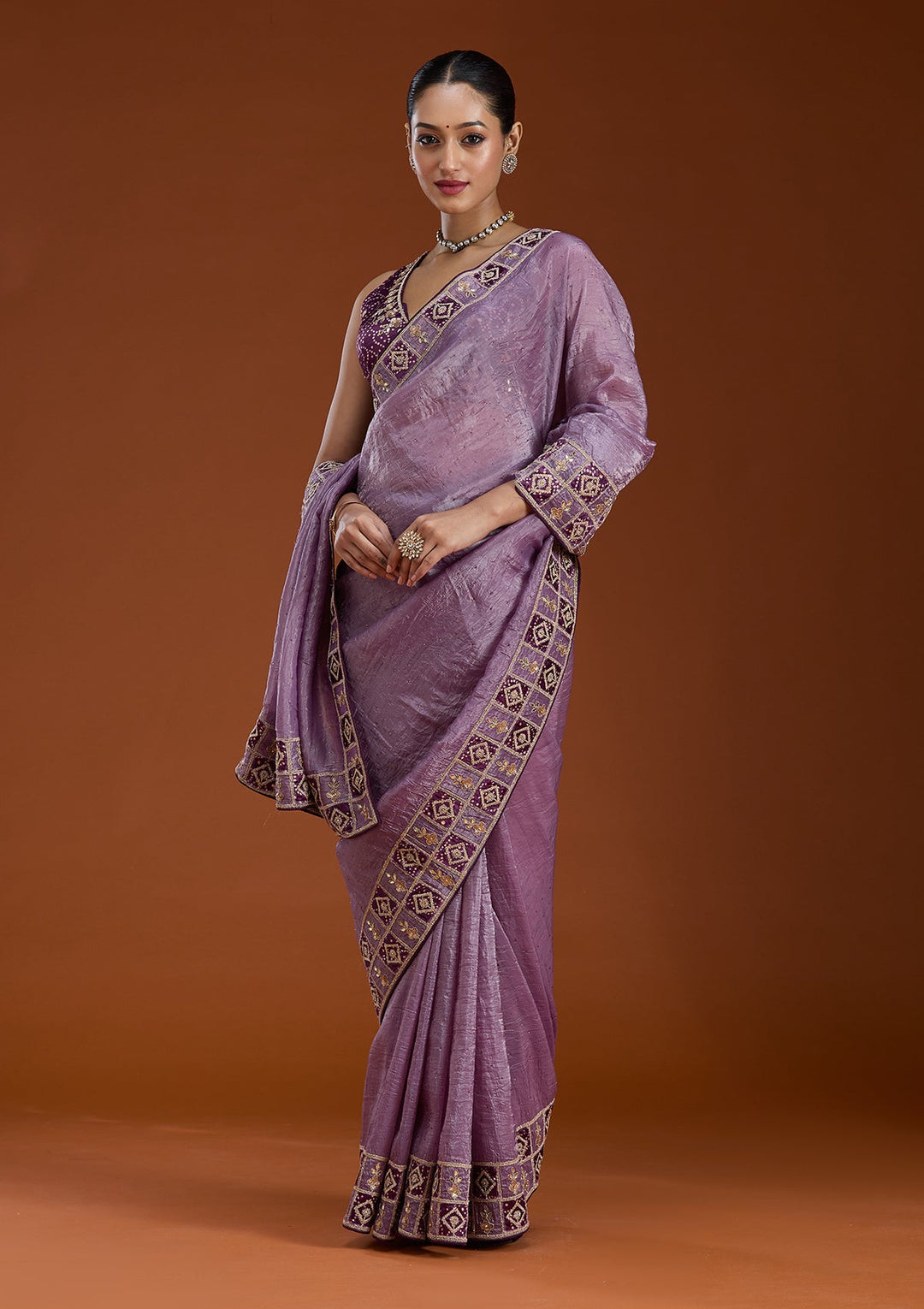Light Lavender Gotapatti Tissue Saree-Koskii