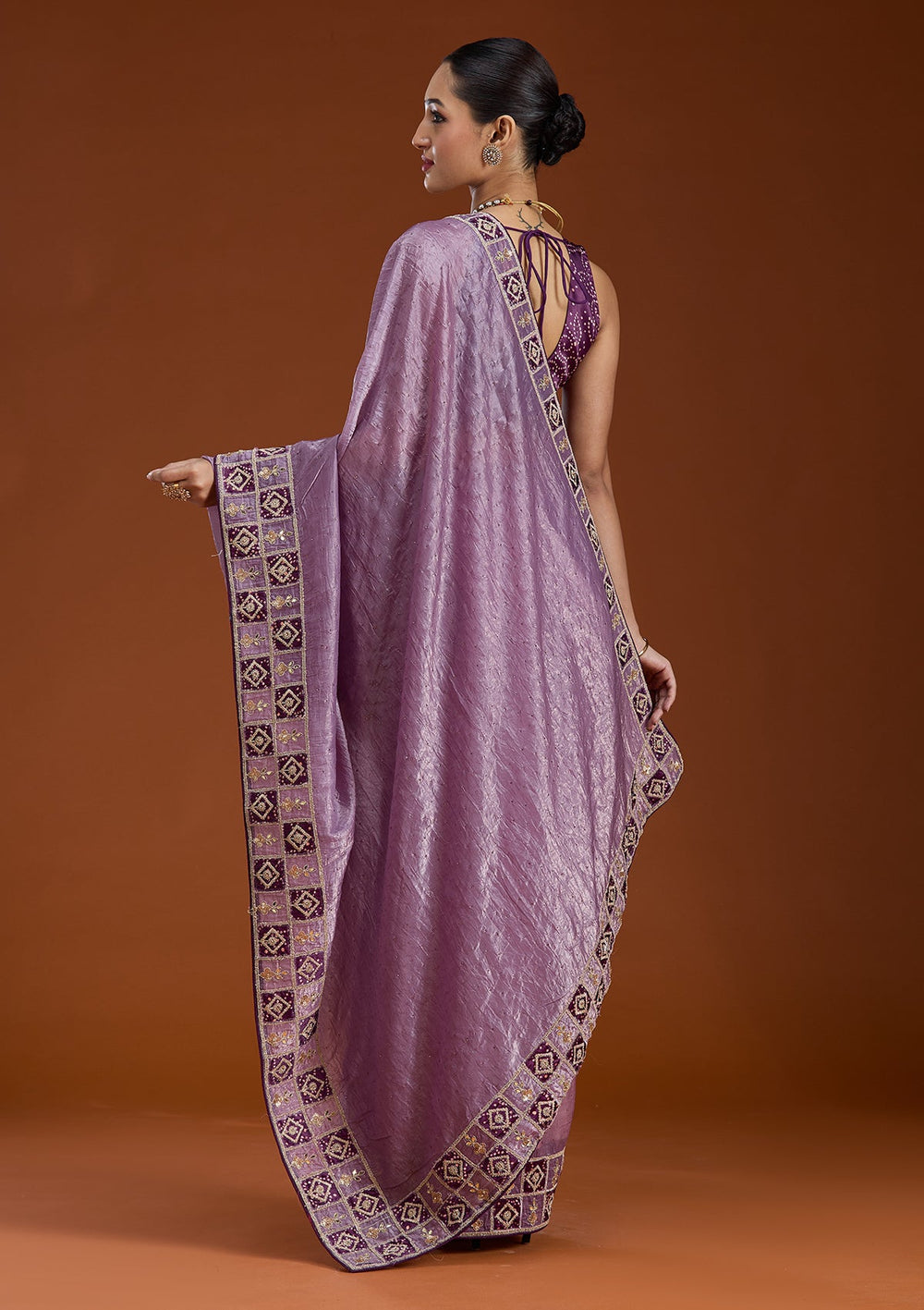 Light Lavender Gotapatti Tissue Saree-Koskii