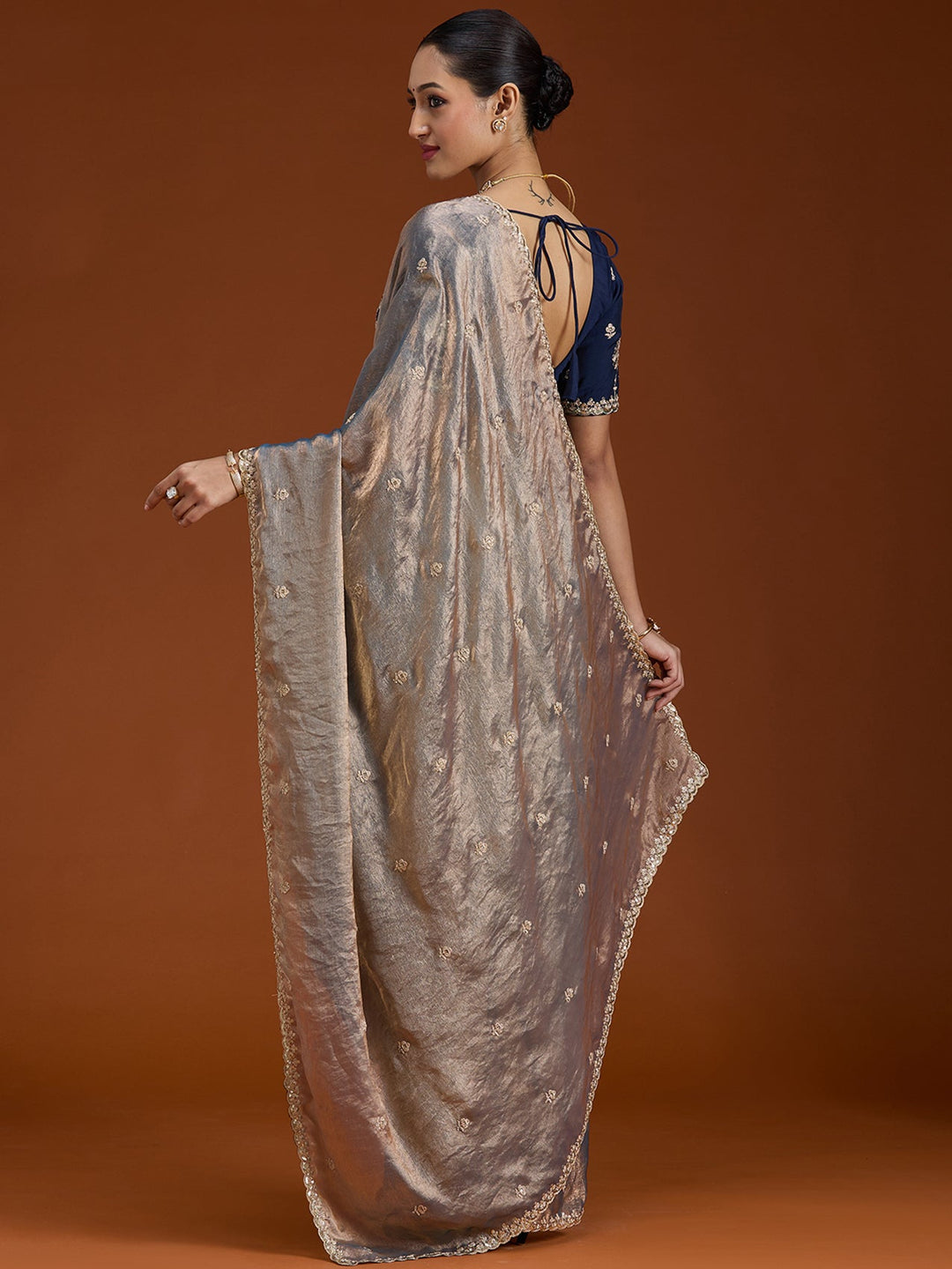 Grey Cording Tissue Saree-Koskii