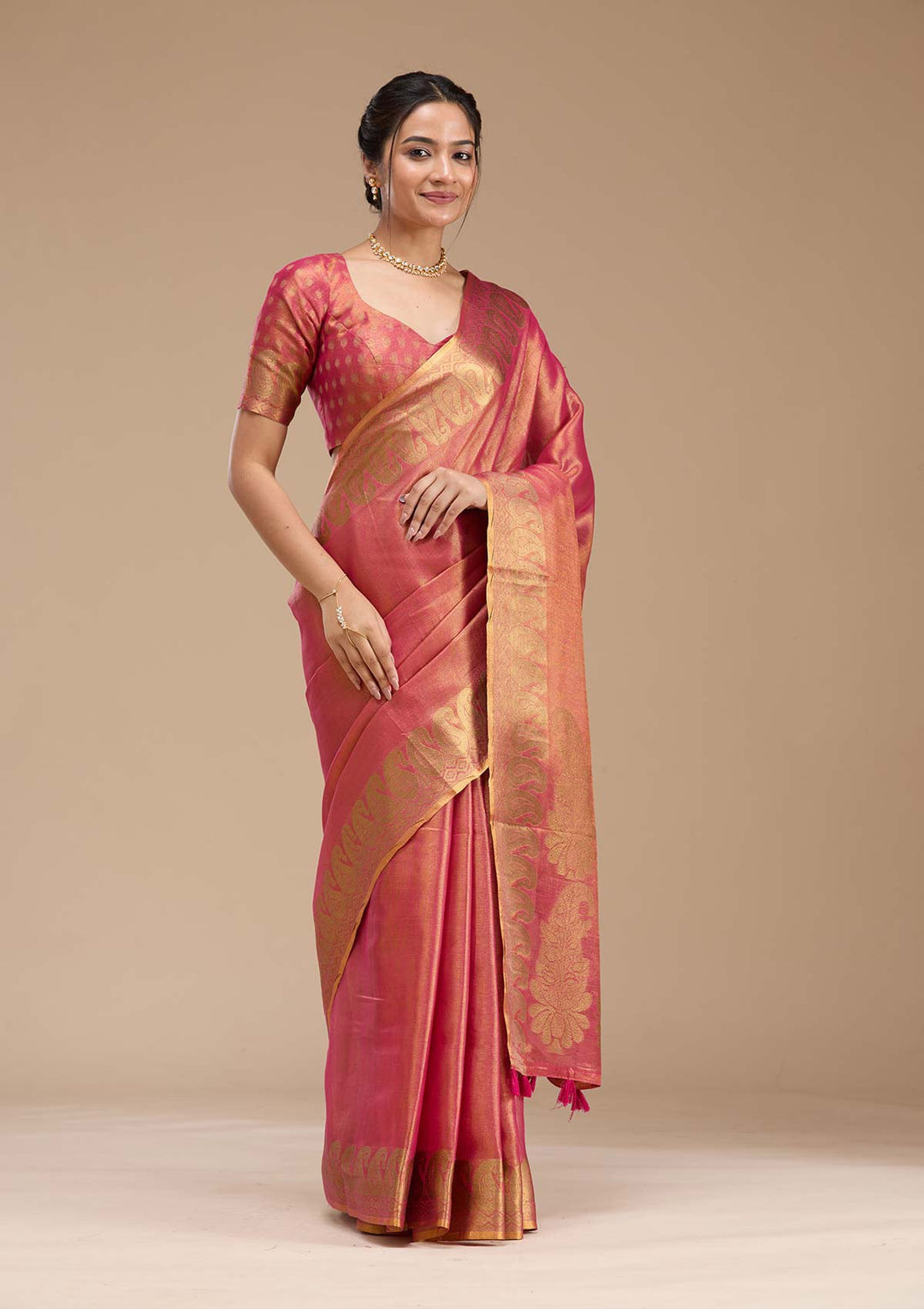 Rani Pink Printed Art Silk Silk_Saree-koskii
