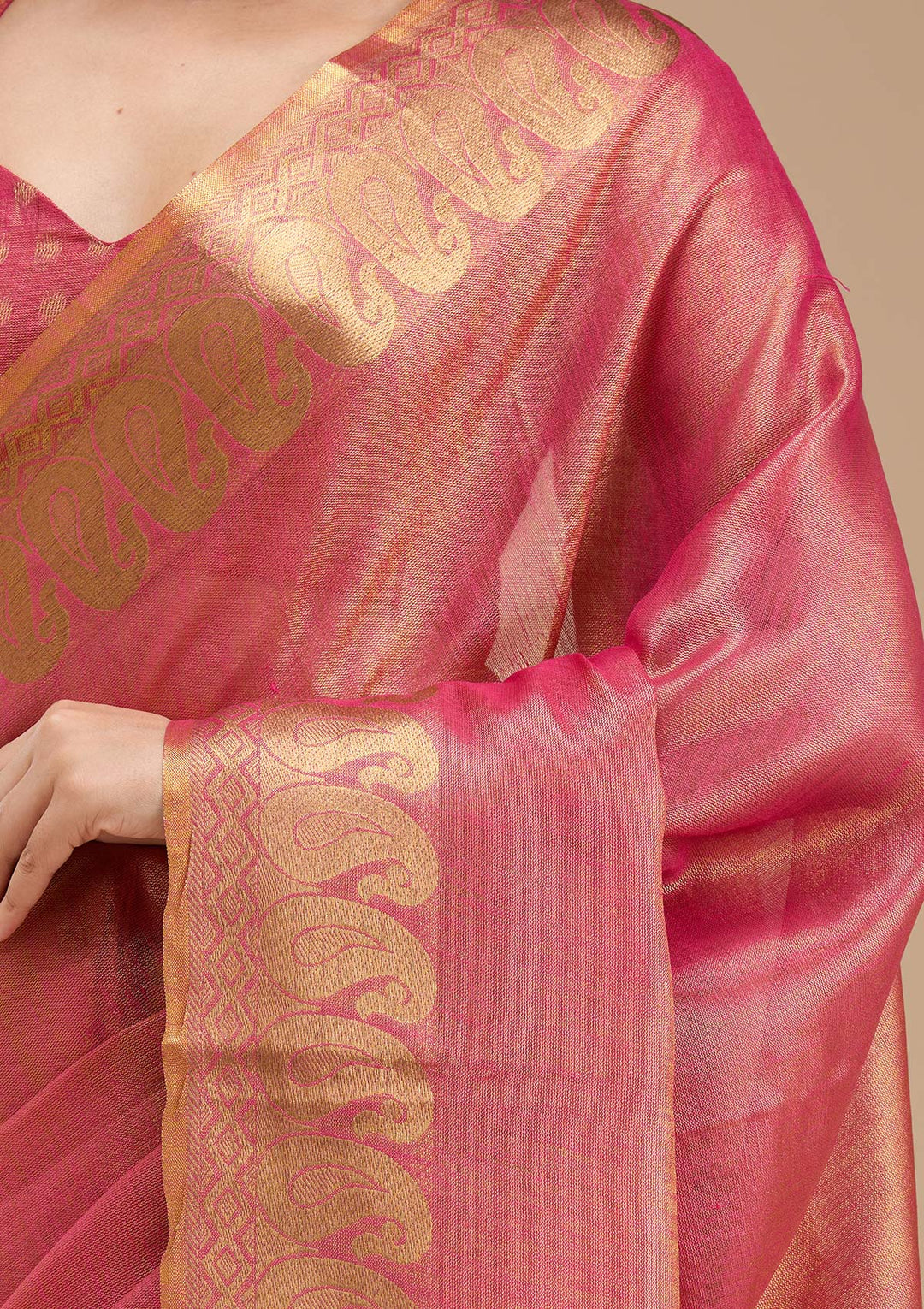 Rani Pink Printed Art Silk Silk_Saree-koskii