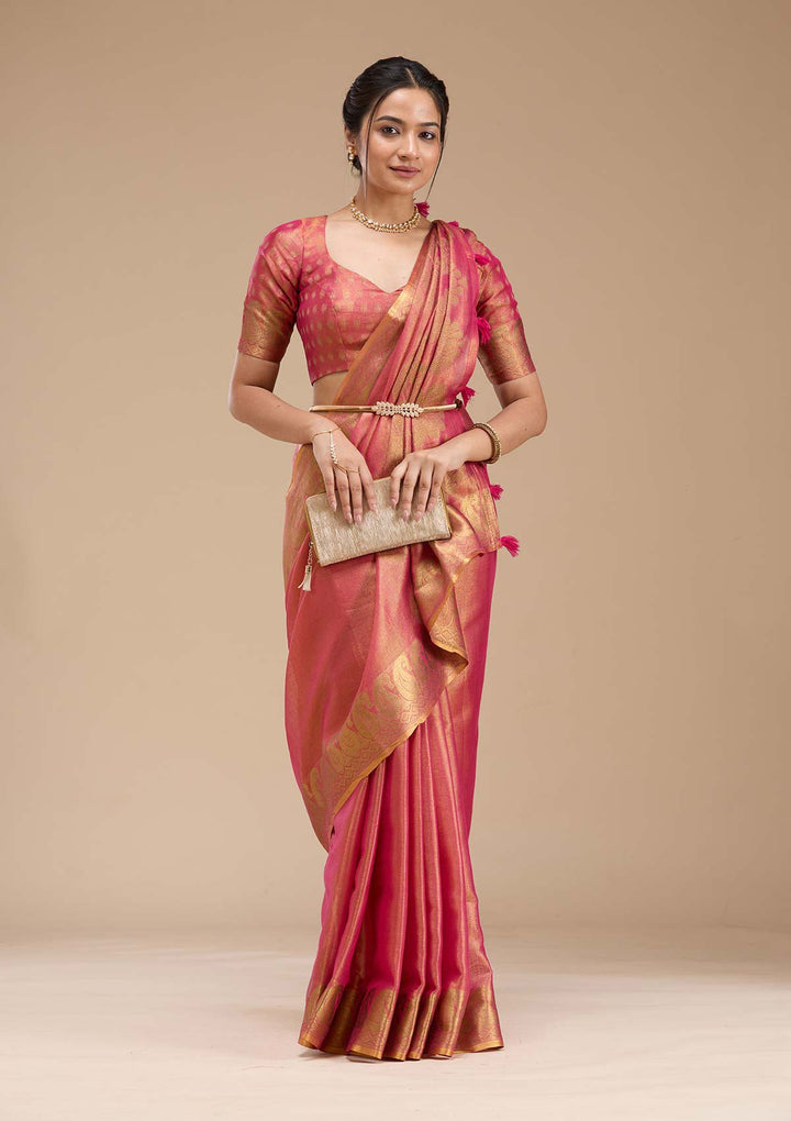 Rani Pink Printed Art Silk Silk_Saree-koskii