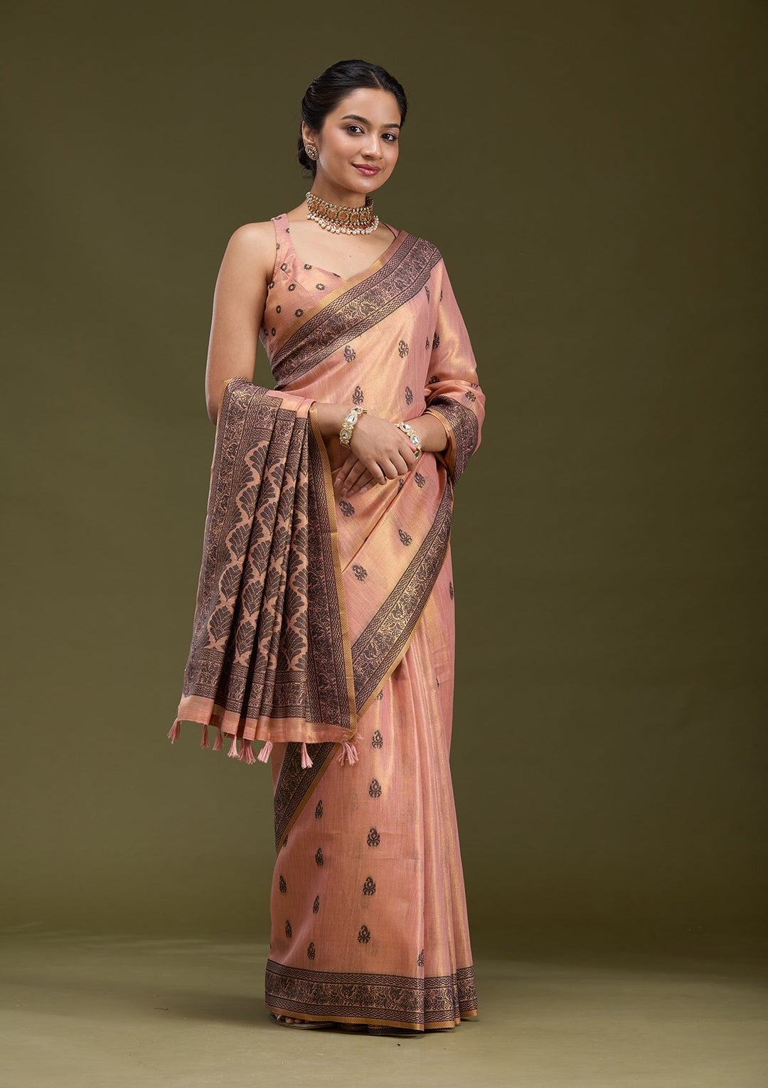 Peach Printed Art Silk Silk_Saree-koskii