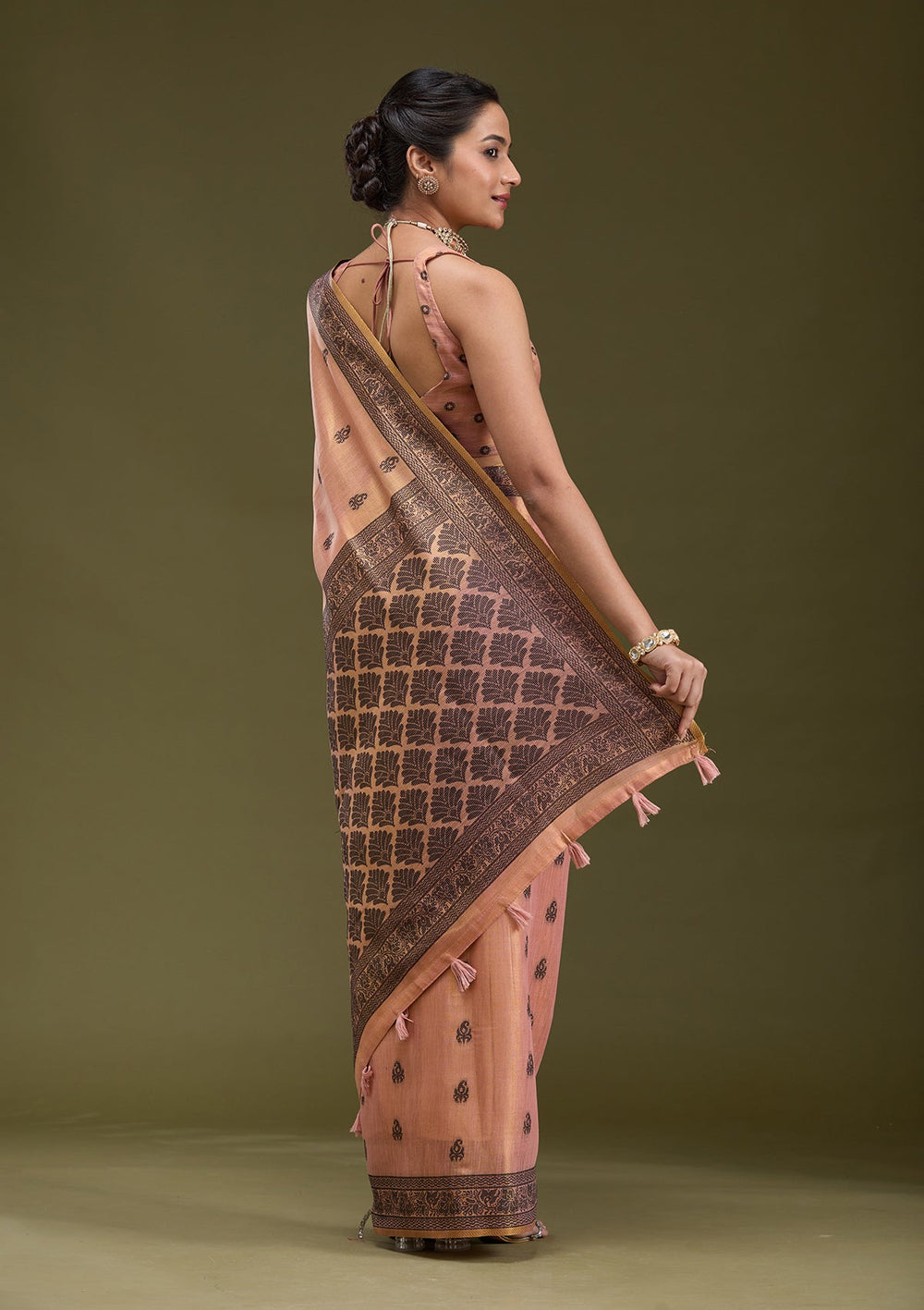 Peach Printed Art Silk Silk_Saree-koskii