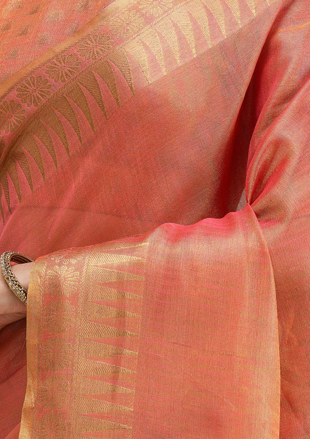 Rust Printed Linen Silk_Saree-koskii