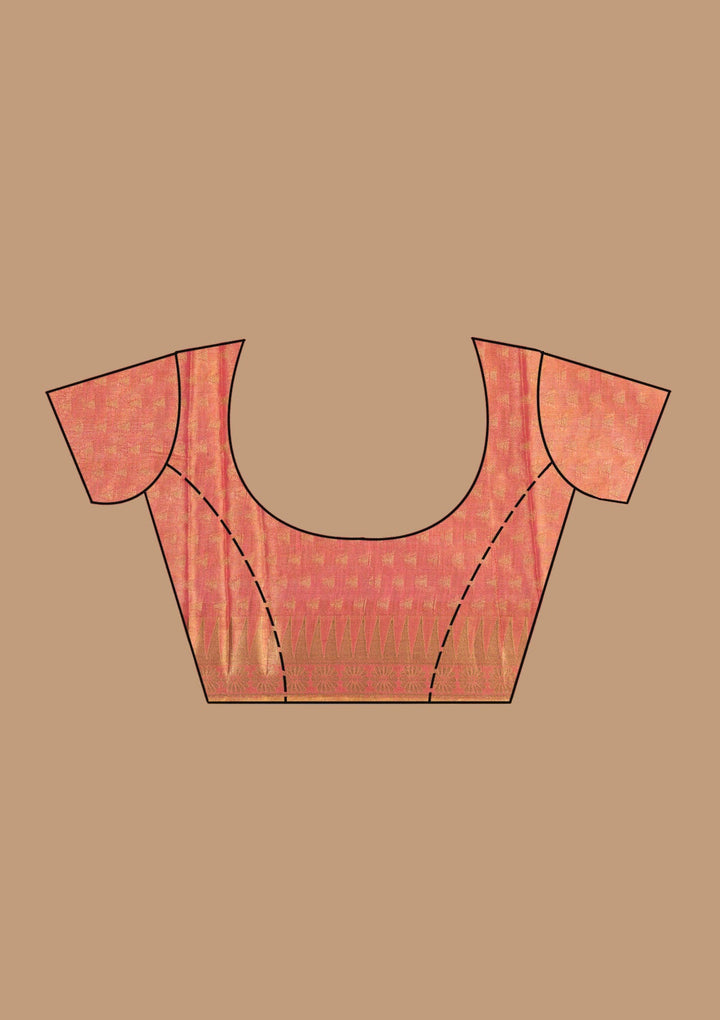 Rust Printed Linen Silk_Saree-koskii