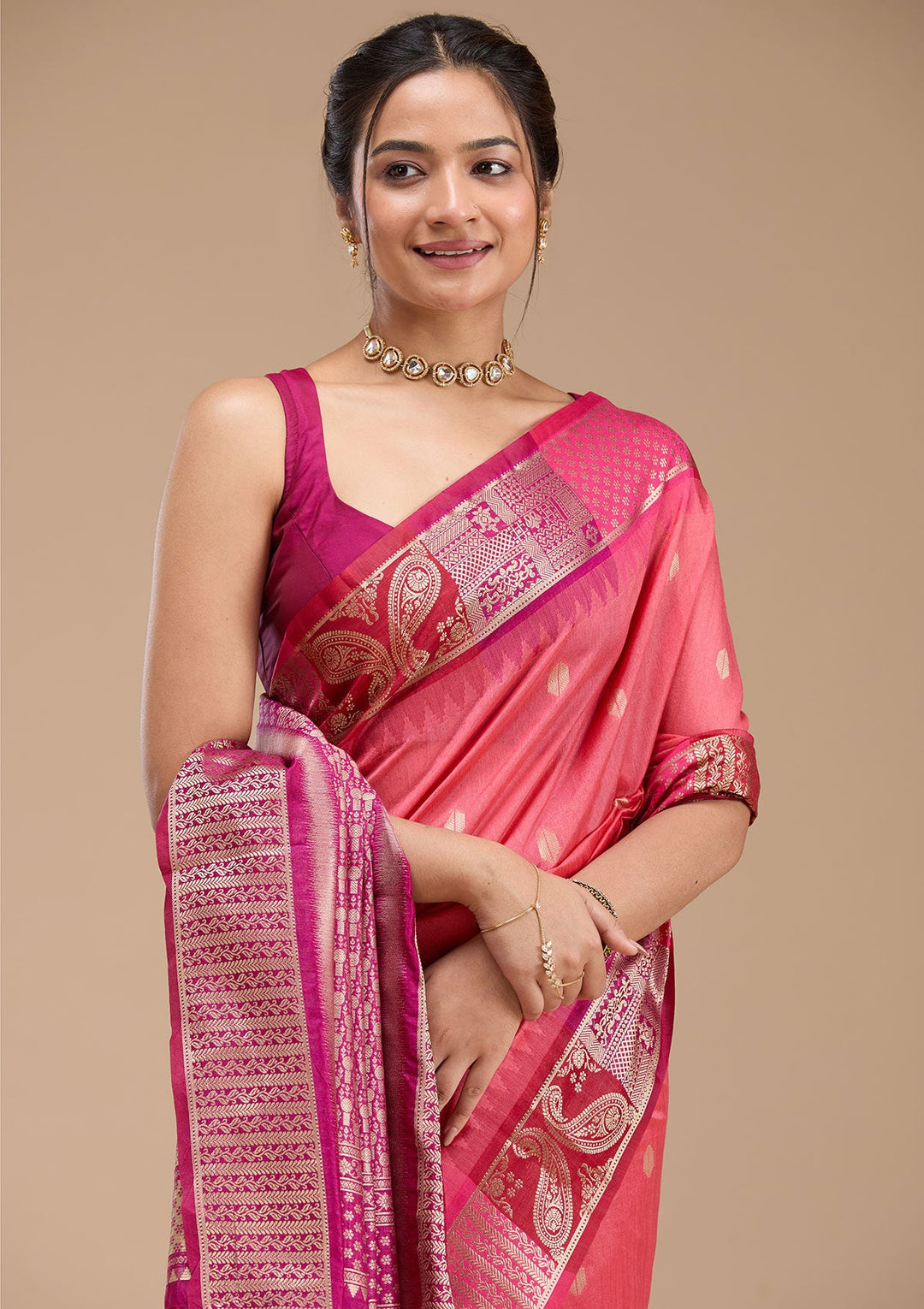 Gajari Pink Printed Art Silk Silk_Saree-koskii