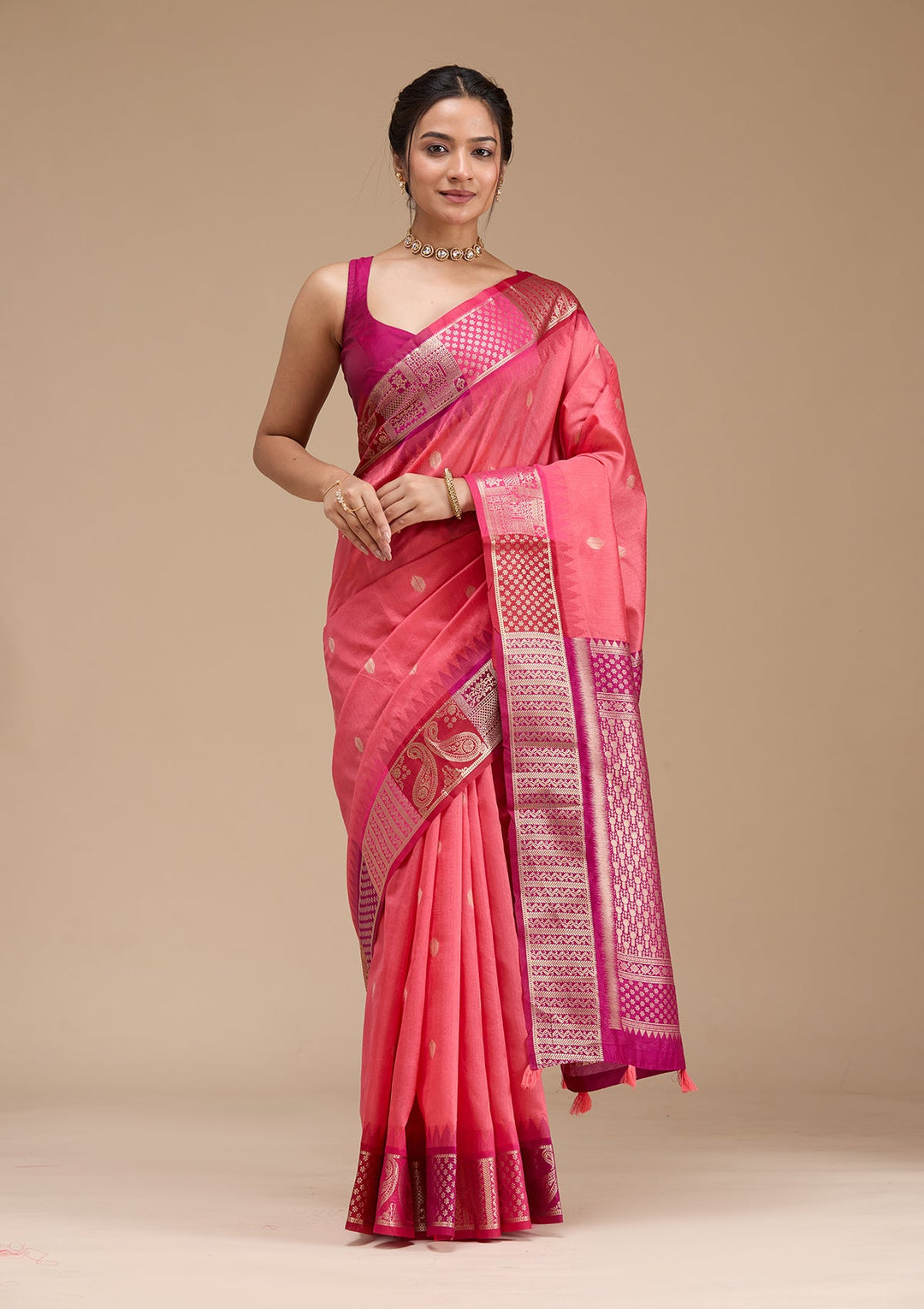 Gajari Pink Printed Art Silk Silk_Saree-koskii