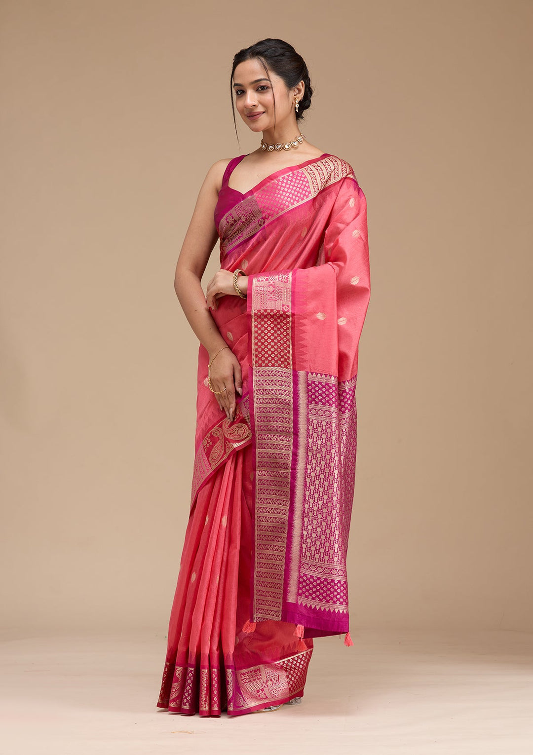 Gajari Pink Printed Art Silk Silk_Saree-koskii