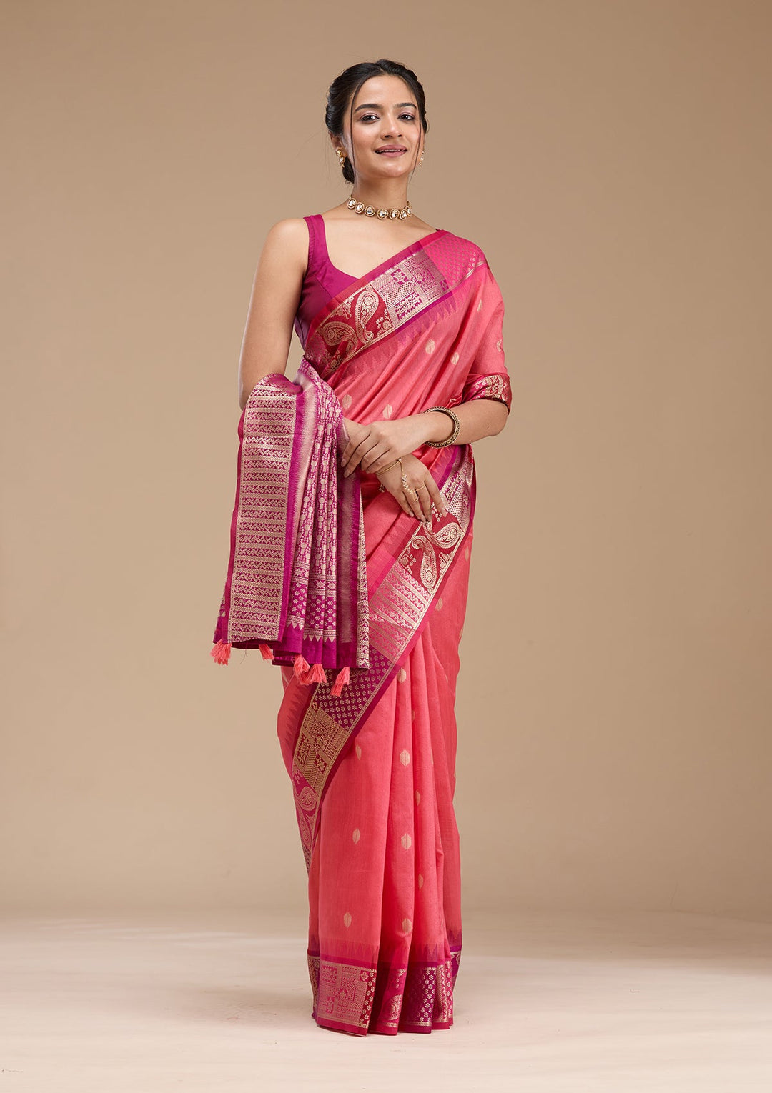 Gajari Pink Printed Art Silk Silk_Saree-koskii