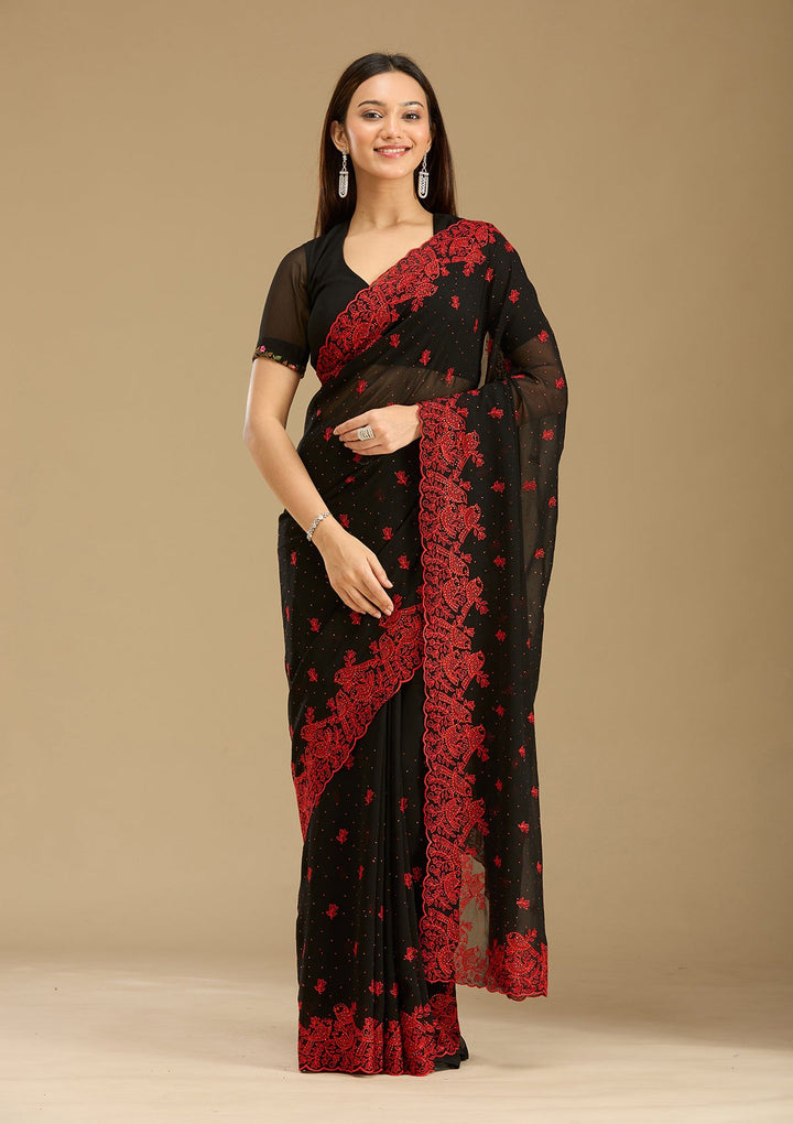 Black Threadwork Georgette Saree-Koskii