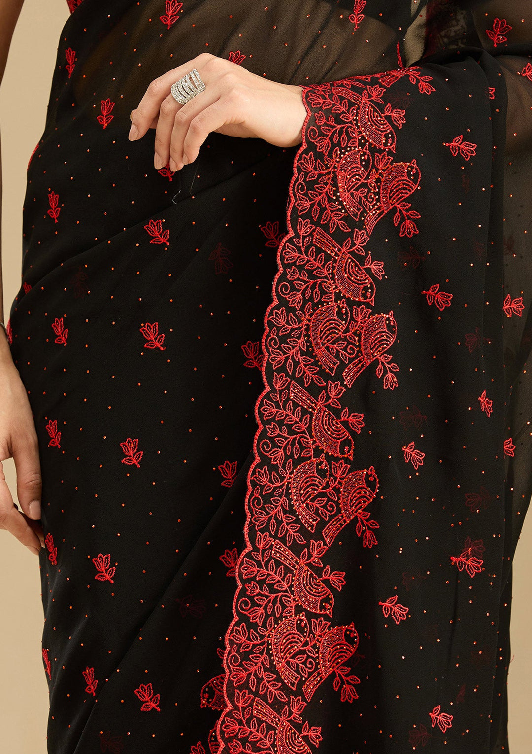 Black Threadwork Georgette Saree-Koskii