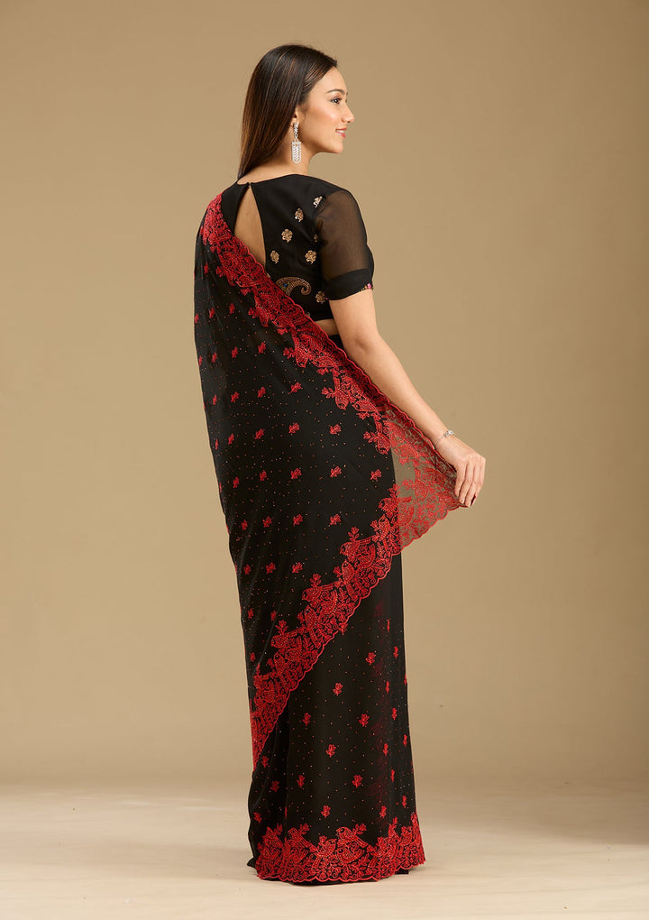 Black Threadwork Georgette Saree-Koskii