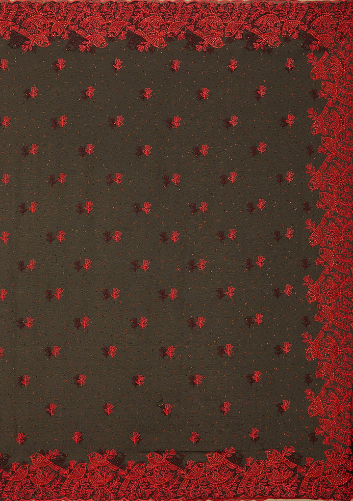 Black Threadwork Georgette Saree-Koskii