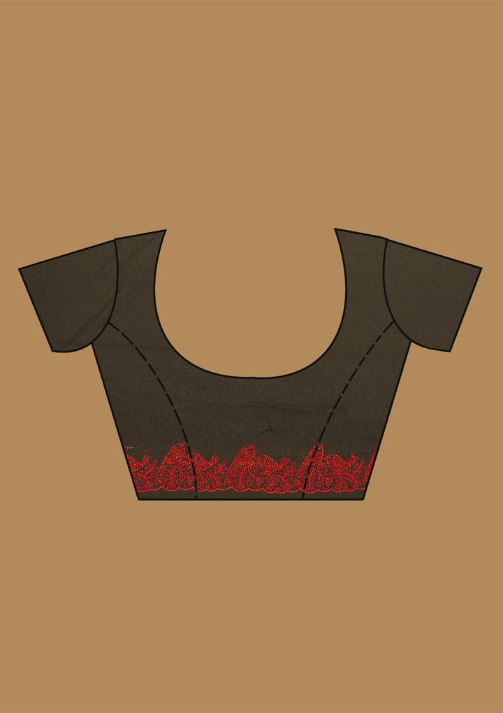 Black Threadwork Georgette Saree-Koskii