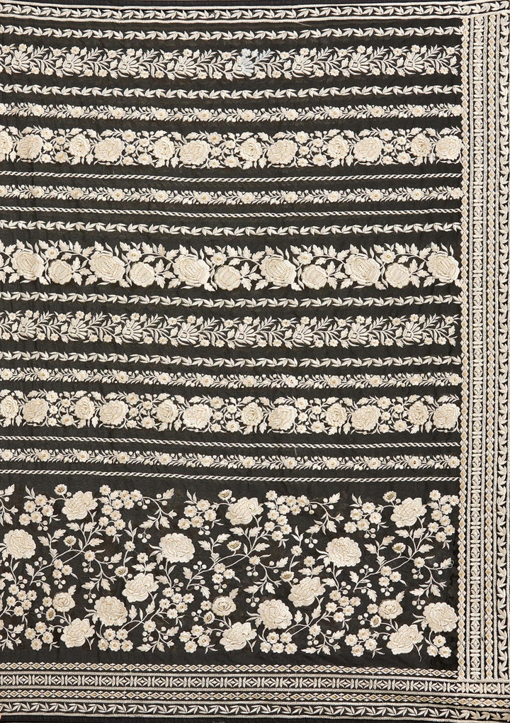 Black Threadwork Georgette Saree-Koskii
