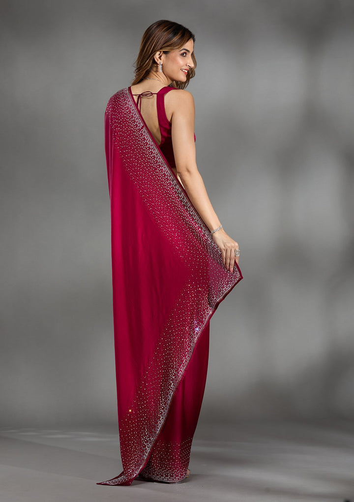 Rani Pink Stonework Chiffon Saree-Koskii