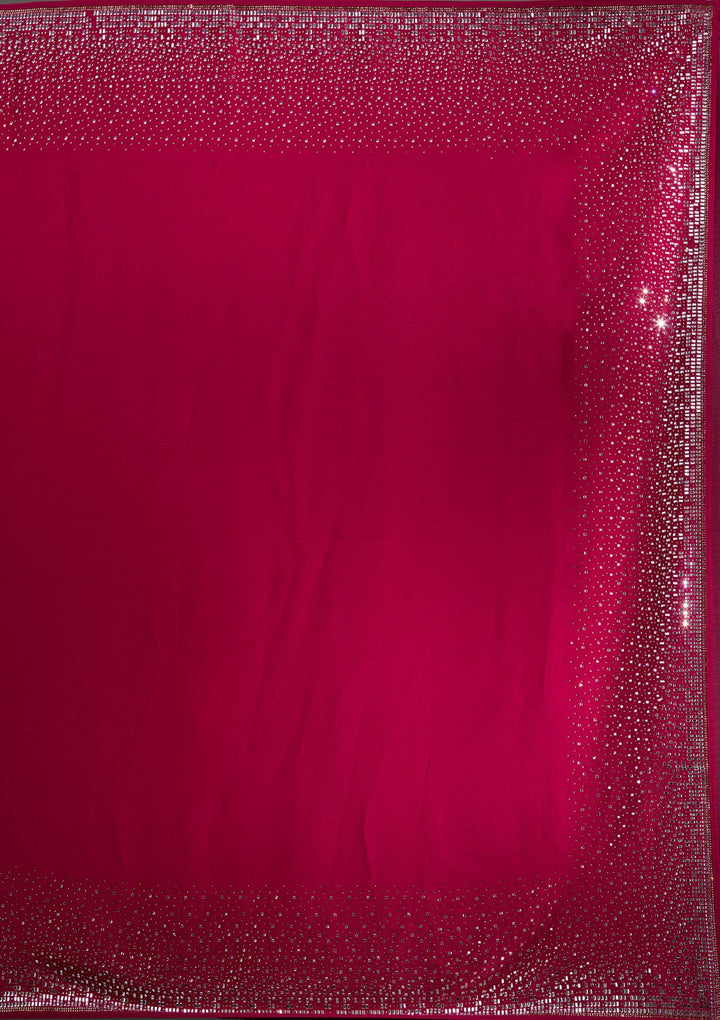 Rani Pink Stonework Chiffon Saree-Koskii