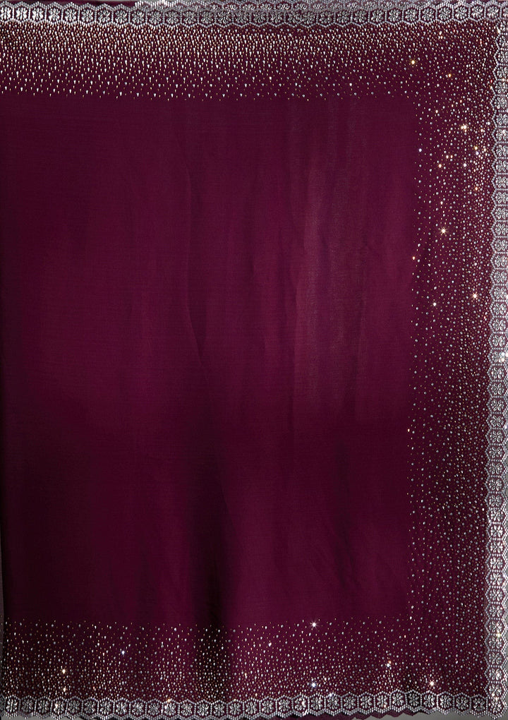 Wine Stonework Chiffon Saree-Koskii