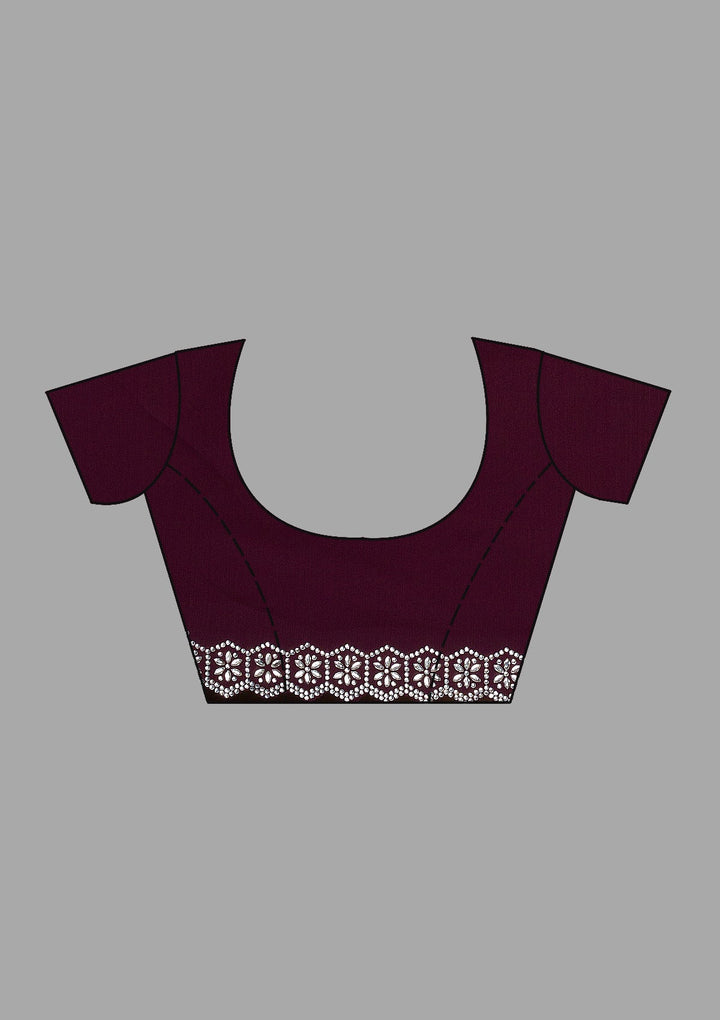 Wine Stonework Chiffon Saree-Koskii