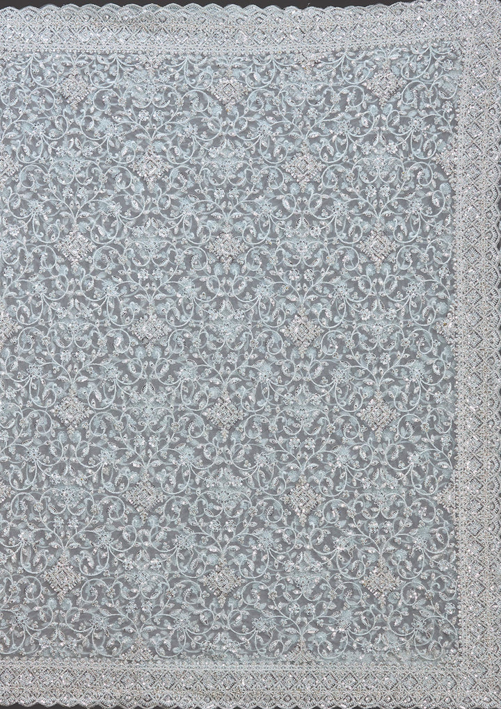 Sky Blue Stonework Chiffon Saree_koskii