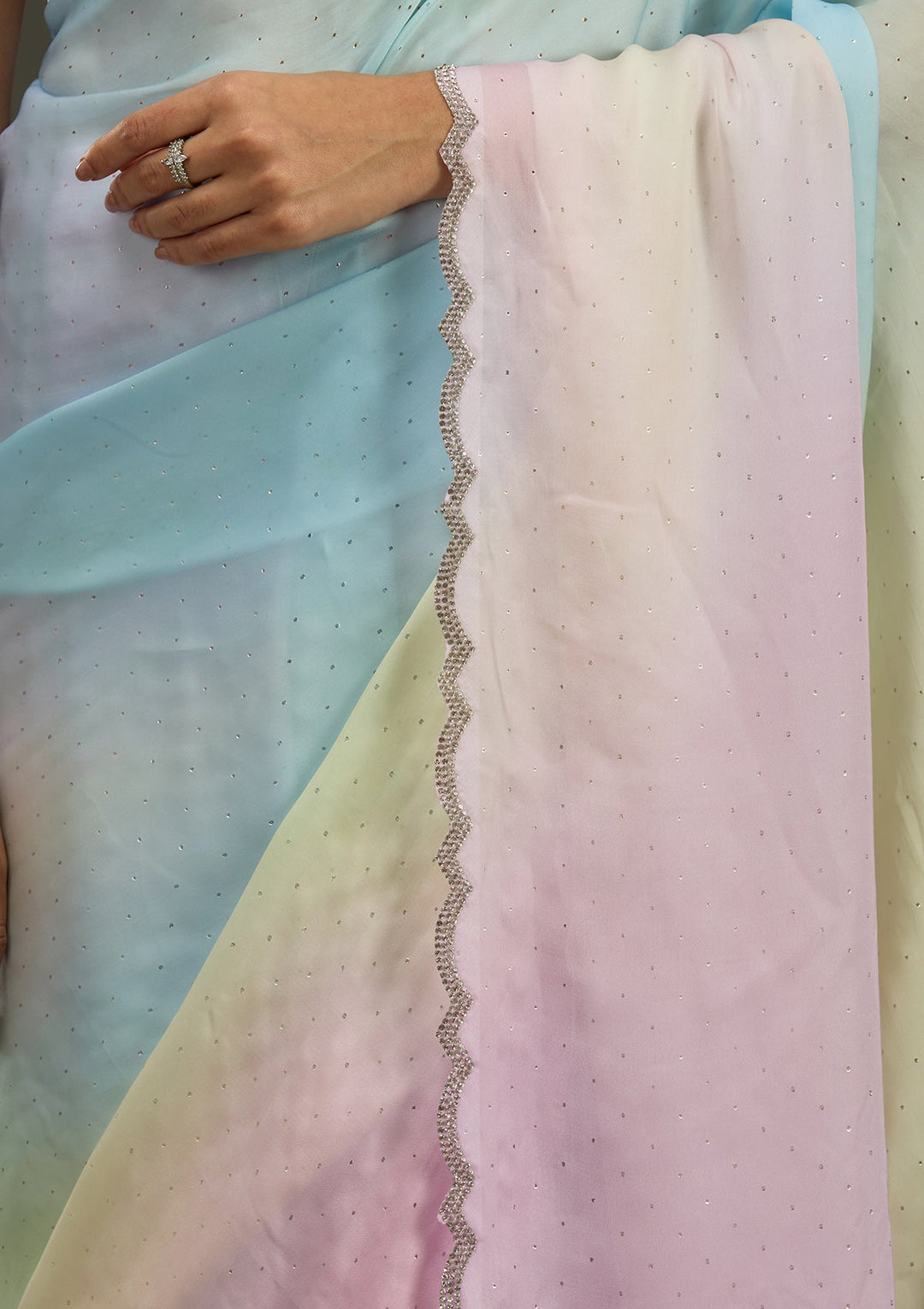 Lavender Stonework (Silver) Satin Saree-Koskii