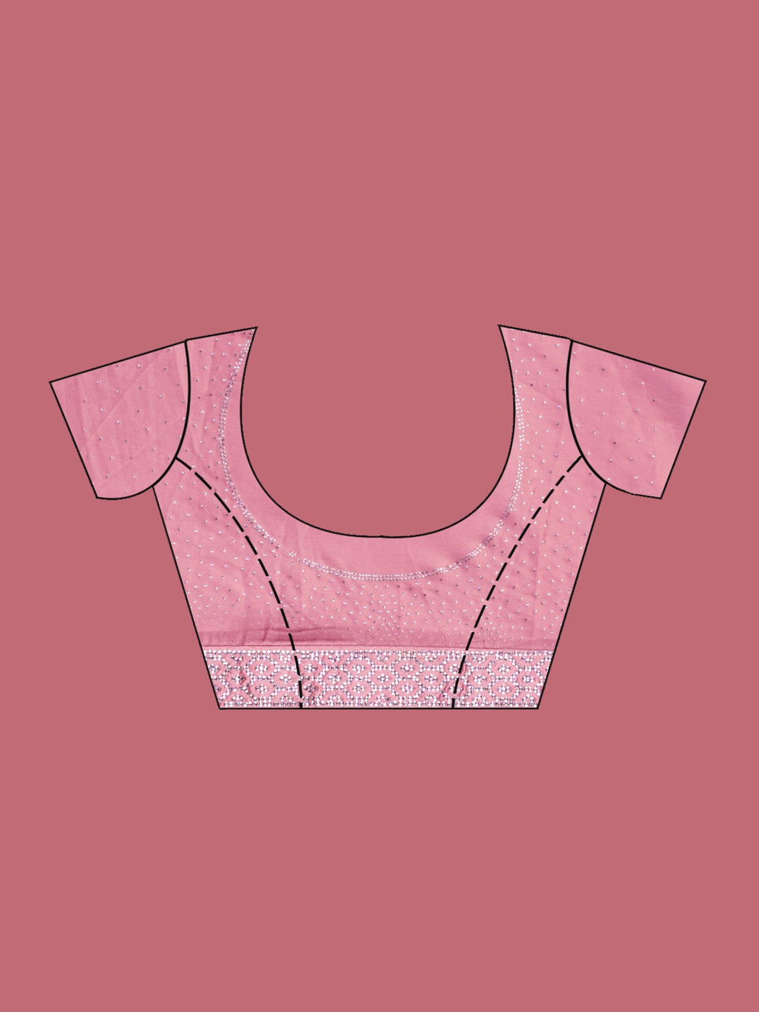 Onion Pink Stonework (Silver) Satin Saree-Koskii