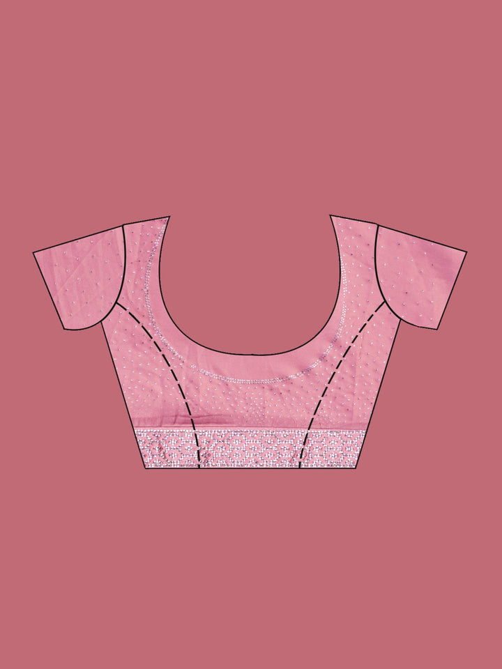 Onion Pink Stonework (Silver) Satin Saree-Koskii