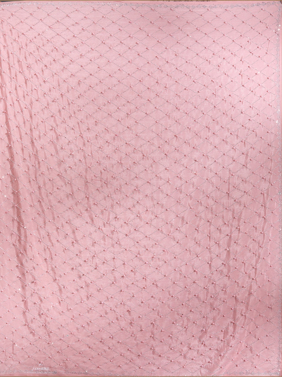 Peach Pearlwork Chiffon Saree-Koskii