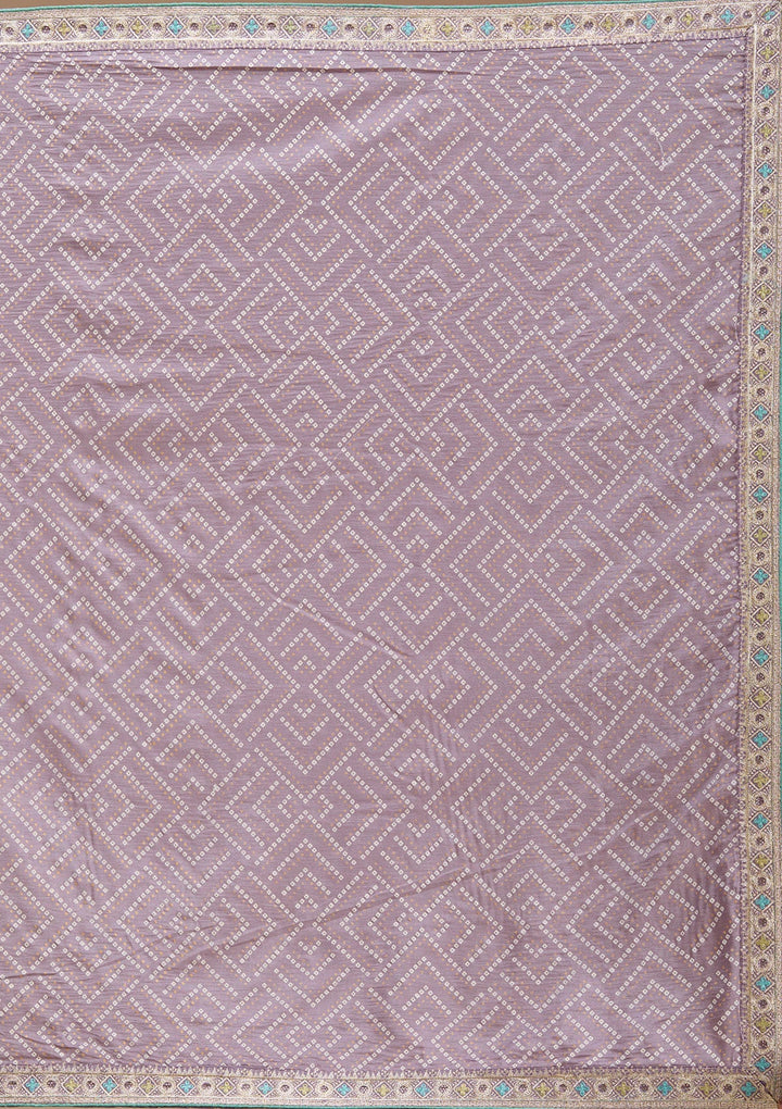 Lavender Printed Soft Raw Silk Saree-koskii