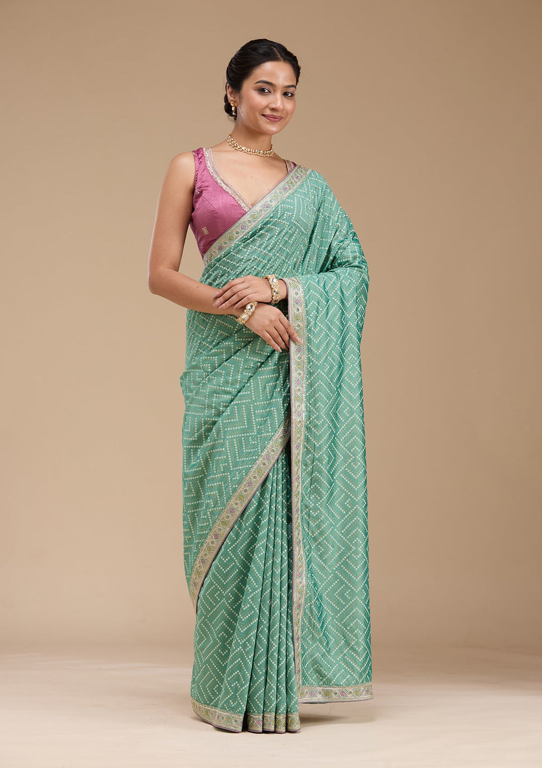 Sea Green Printed Soft Raw Silk Saree-koskii