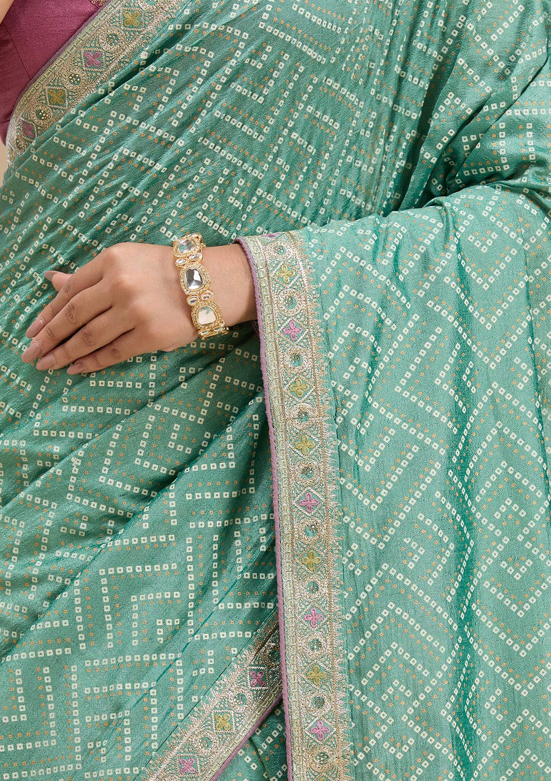 Sea Green Printed Soft Raw Silk Saree-koskii