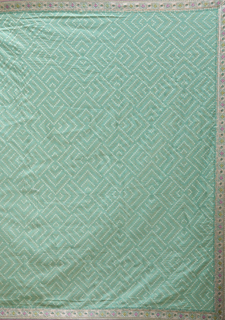 Sea Green Printed Soft Raw Silk Saree-koskii