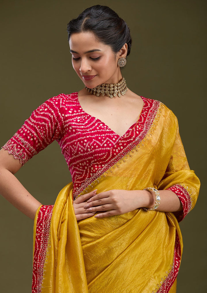 Mustard Printed Satin Saree-koskii