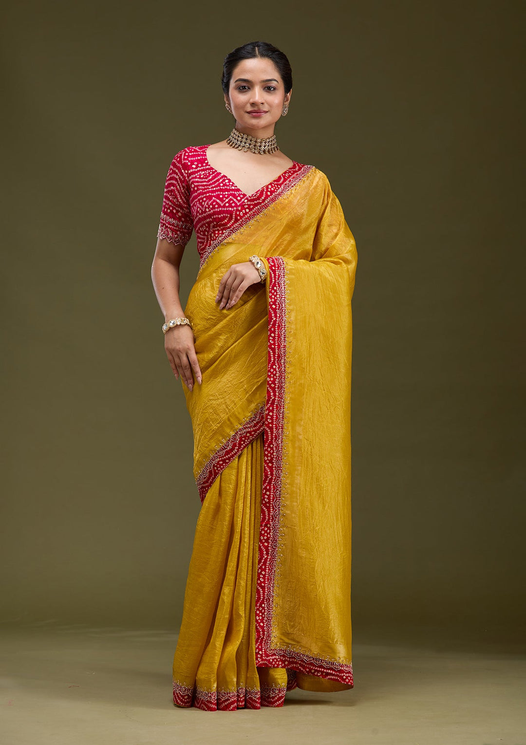 Mustard Printed Satin Saree-koskii