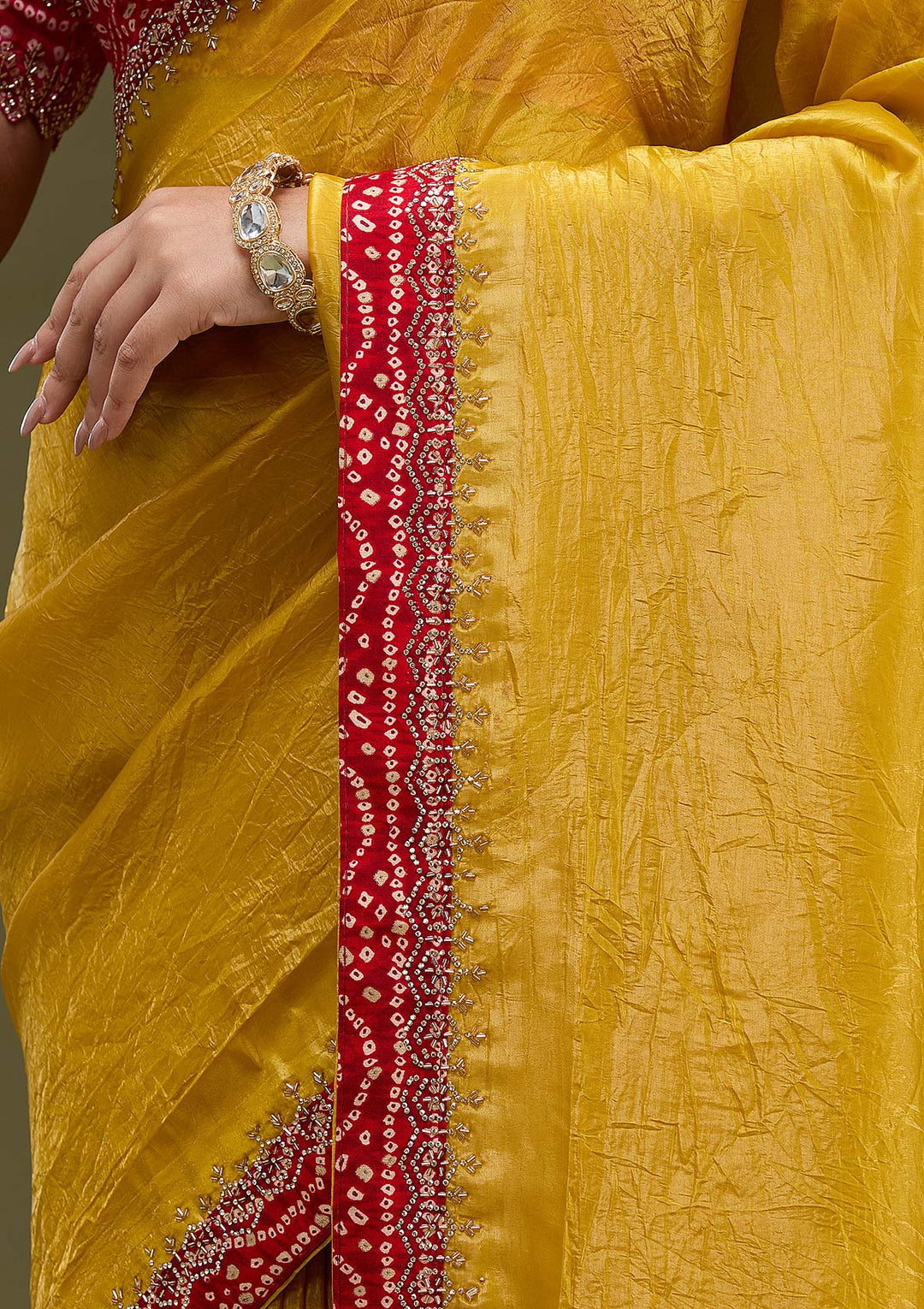 Mustard Printed Satin Saree-koskii