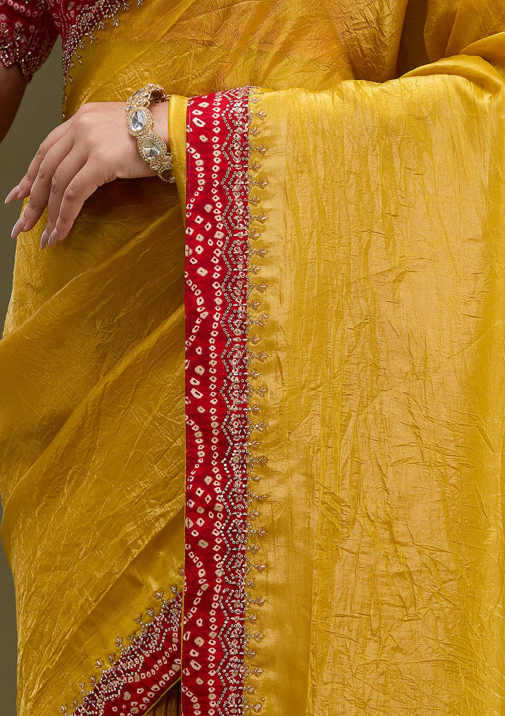 Mustard Printed Satin Saree-koskii