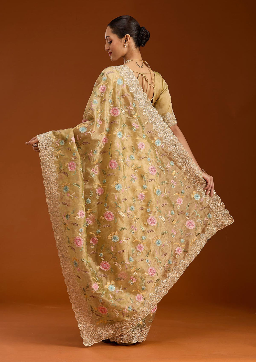 Mehendi Cording Tissue Saree-Koskii