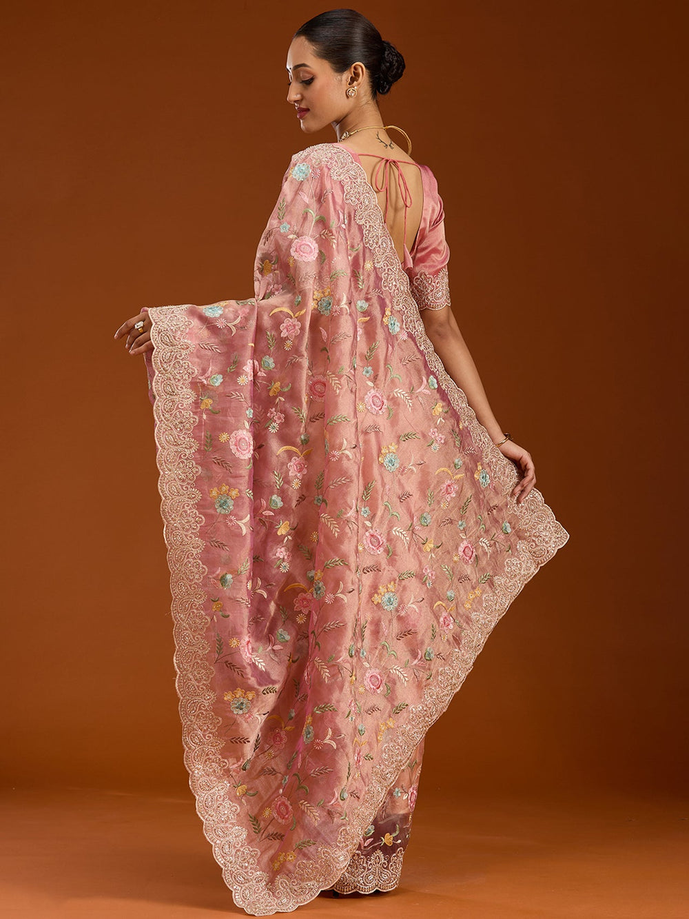 Onion Pink Cording Tissue Saree-Koskii