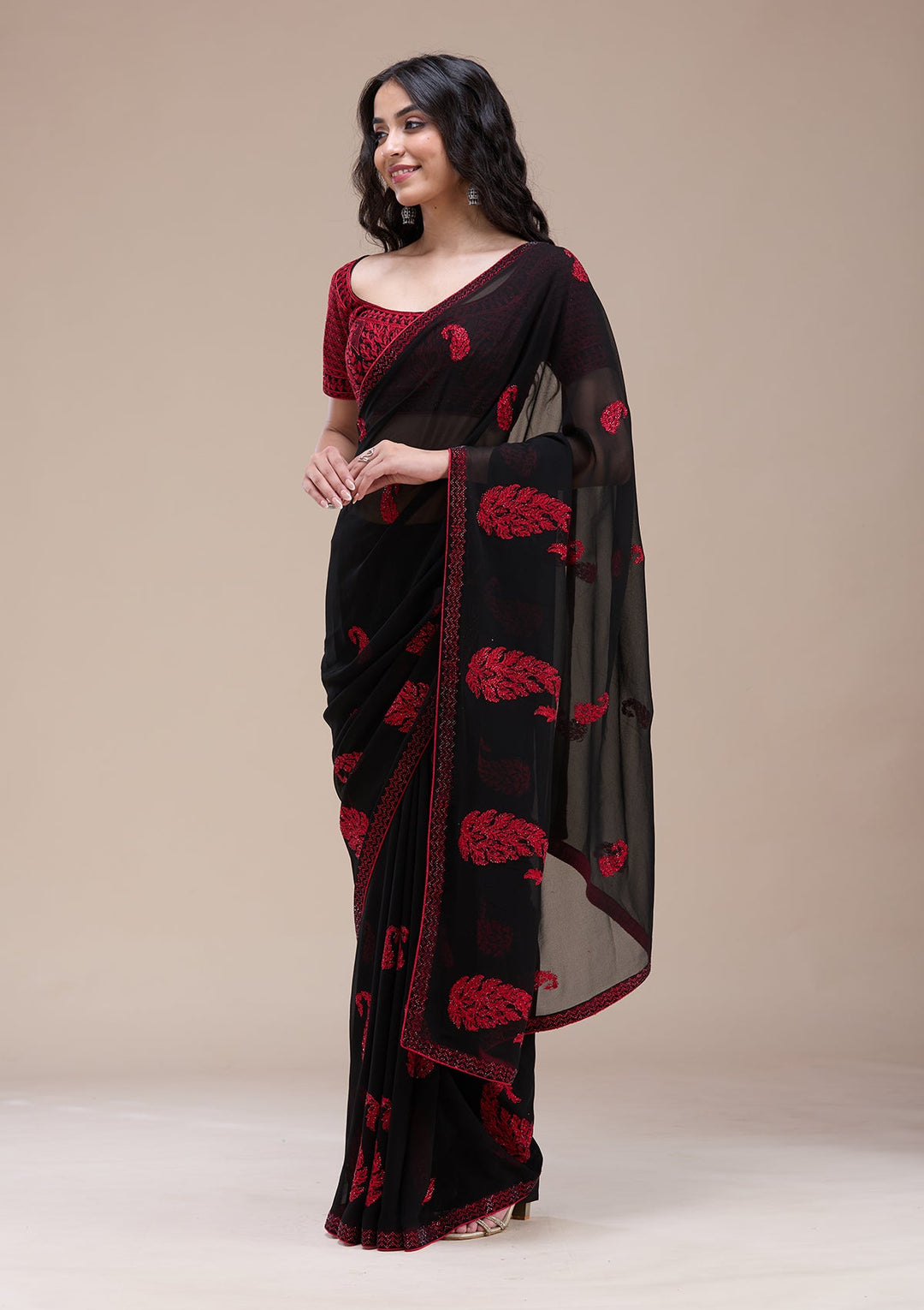 Black Threadwork Georgette Saree-koskii