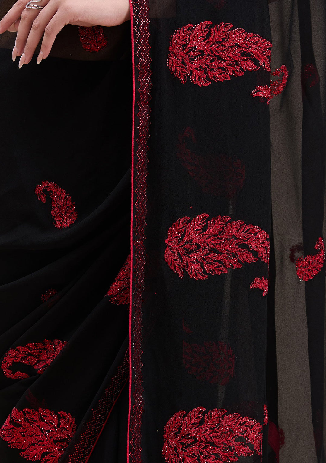 Black Threadwork Georgette Saree-koskii
