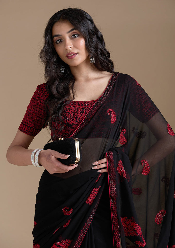 Black Threadwork Georgette Saree-koskii