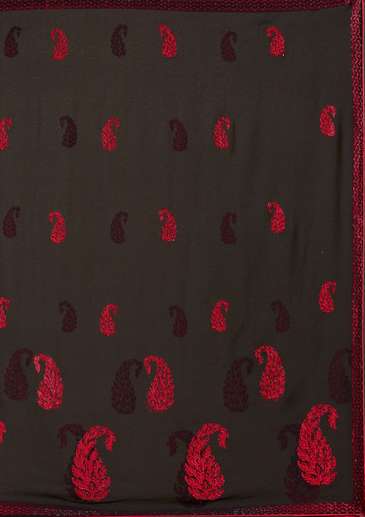 Black Threadwork Georgette Saree-koskii