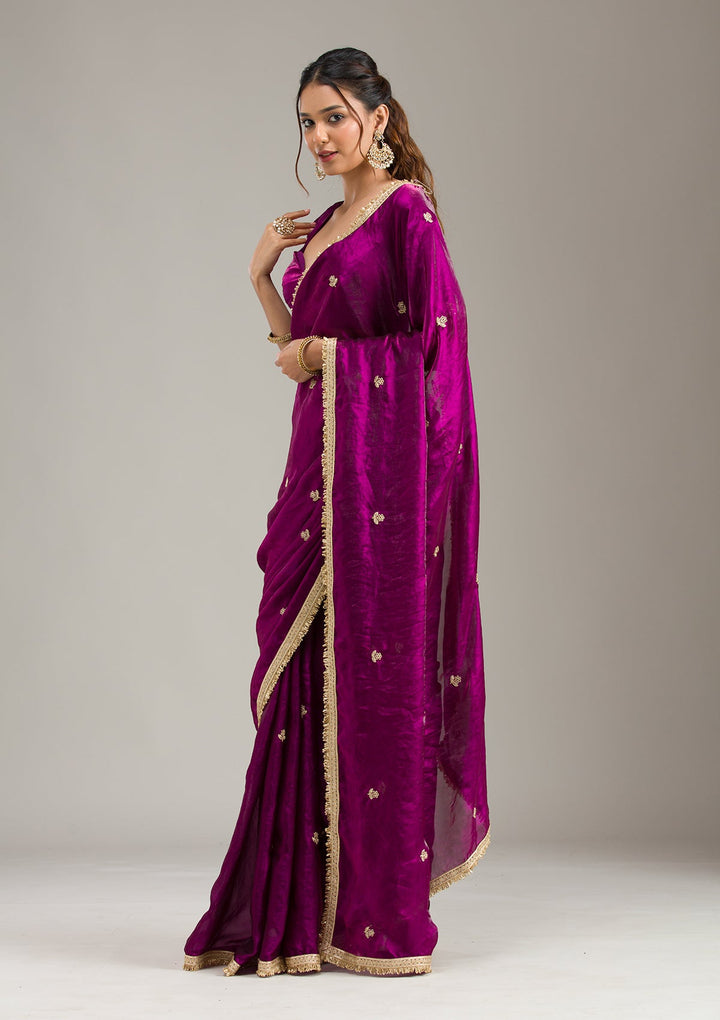Purple Zariwork (Gold) Dola Silk Unstitched Salwar Suit-koskii