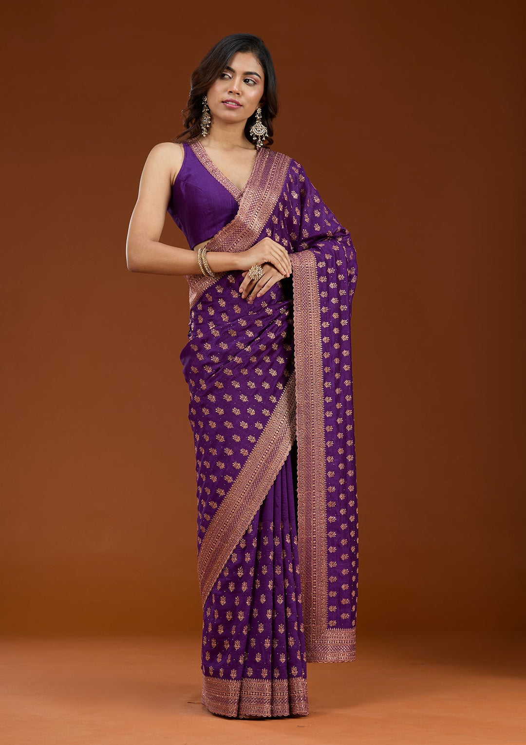 Purple Zariwork (Antique) Soft Raw Silk Saree_koskii