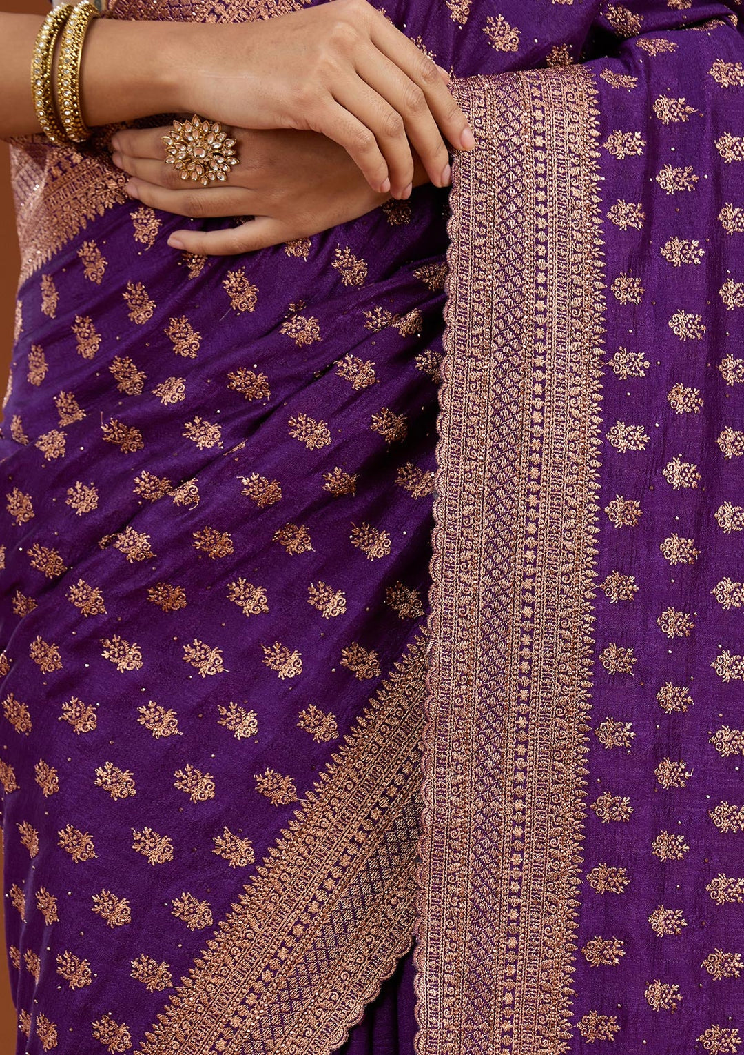 Purple Zariwork (Antique) Soft Raw Silk Saree_koskii